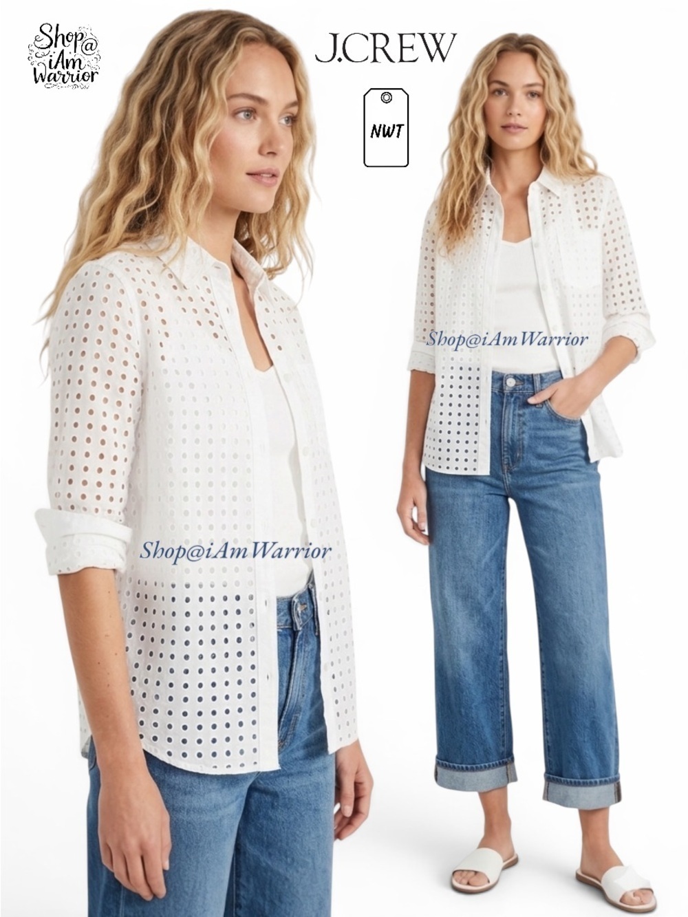 J.Crew NWT white eyelet button-down + cami *shop@iamwarrior